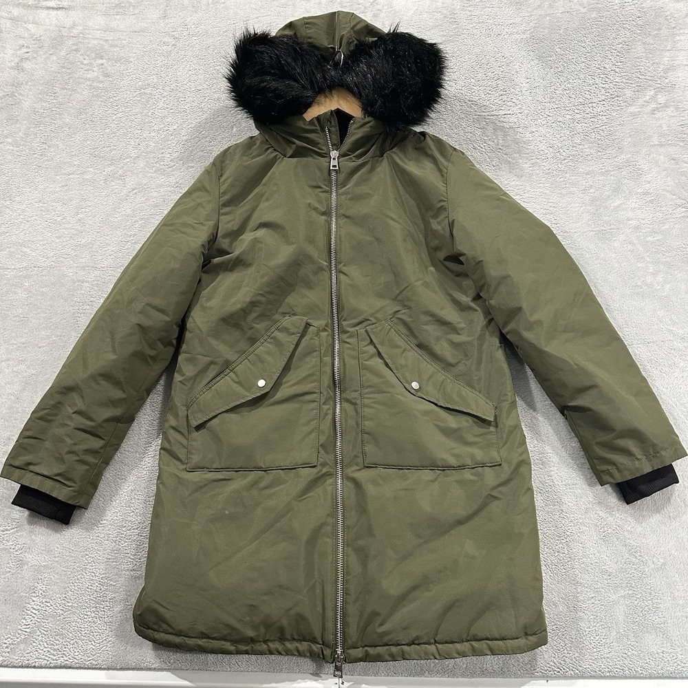 Calliope Collection Long Coat Puffer Jacket Women's XL Green Faux Fur Hood